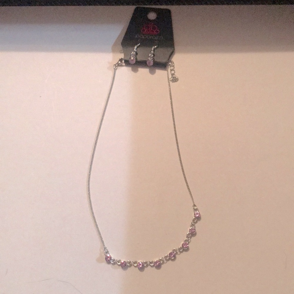 Paparazzi pink gemstone necklace and earring set